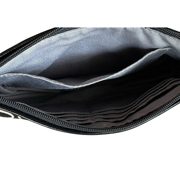 COACH Signature Black Leather Pleated Canvas Top Zip Wristlet Bag Logo Hang Tag - Picture 5 of 10